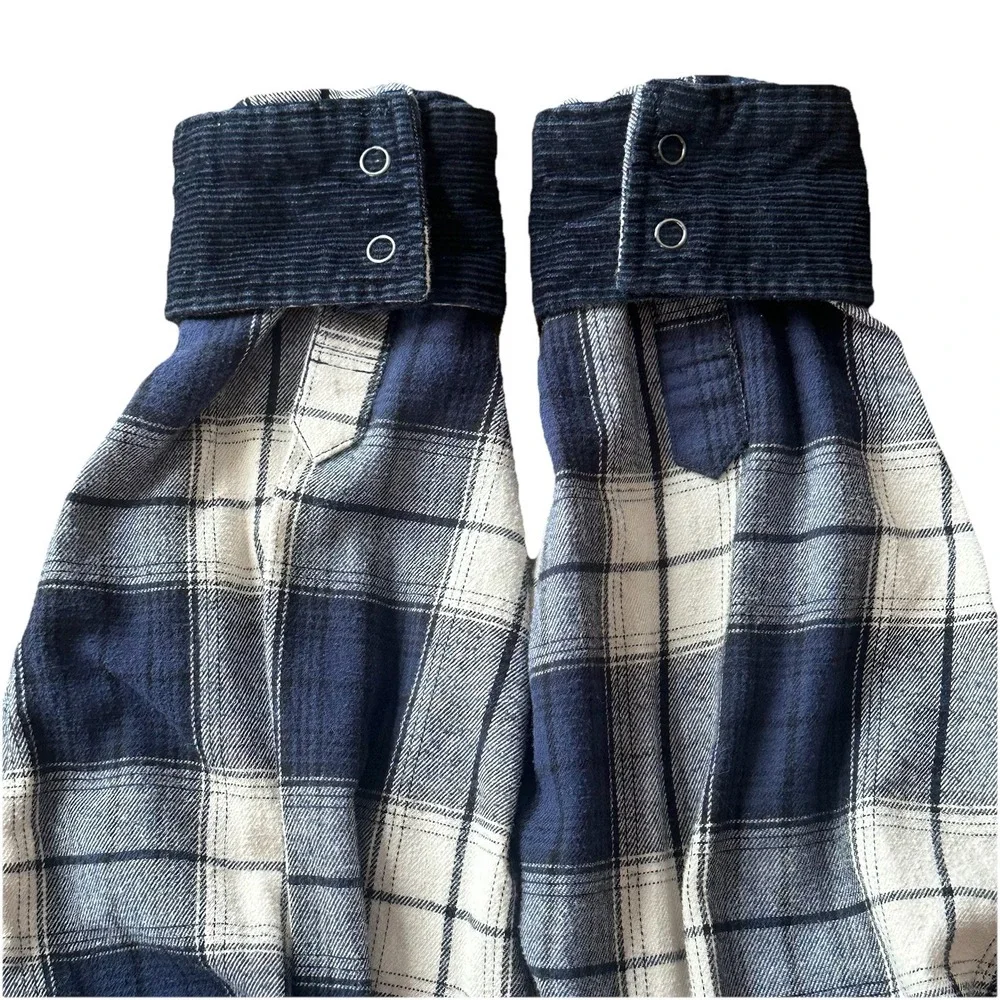 Cody James Blue Ivory Plaid Flannel Western Shirt Pearl Snap Flip Cuff Mens 2XL